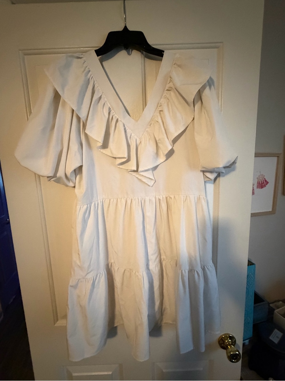 Enthro Women’s Cream Ruffle V-Neck Tiered Dress